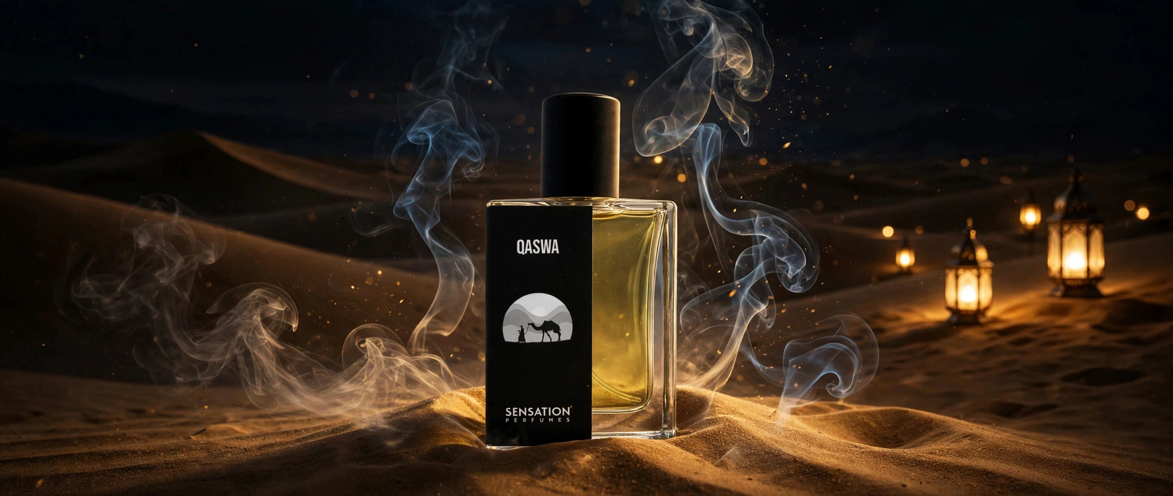 Qaswa perfume on Arabian desert dunes